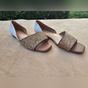 Gibson Latimer Spotted D'Orsay Flats in White and Brown. Size 8.5